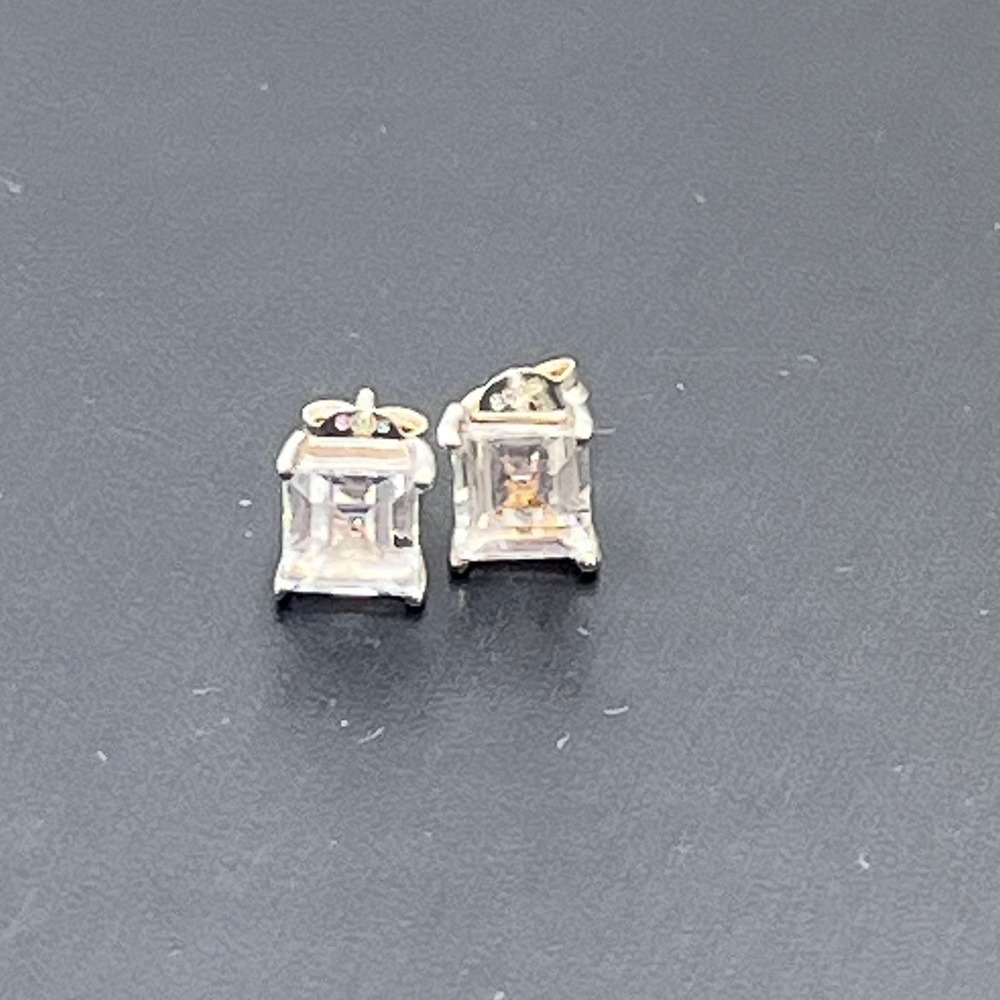 SCBS Signed Sterling‎ Silver Square Princess White Topaz Prong Set Stud Earring